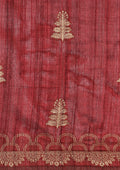 Maroon Zari Floral Butta Tussar Saree - Taashi