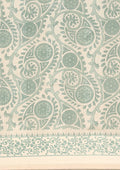 Cream And Sage Green Stylised A/O Paisley Pattern Linen Saree - Taashi