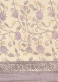 Cream And Mauve Jaal Floral Printed Art Tussar Matka Silk Saree - Taashi