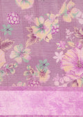 Purple A/O Floral Printed Plaids Woven Line Saree - Taashi