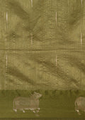 Olive Green Jacquard Pattern Placement Tussar Saree - Taashi