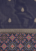 Navy Blue Ikat Pattern And Tradition Pattern Woven Tussar Saree - Taashi