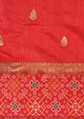 Red Ikat Pattern And Tradition Pattern Woven Tussar Saree - Taashi