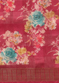 Dark Pink Watercolor Floral Printed Tussar Saree - Taashi