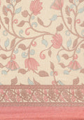 Cream And Dusty Pink Jaal Floral Printed Art Tussar Matka Silk Saree - Taashi