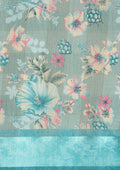 Sky Blue A/O Floral Printed Plaids Woven Line Saree - Taashi