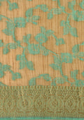 Beige And Turquoise Floral Woven Tussar Saree - Taashi