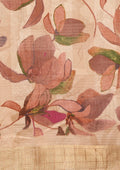 Cream Watercolor Floral Printed Tussar Saree - Taashi