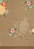 Beige Floral Digital Printed Crepe Saree - Taashi
