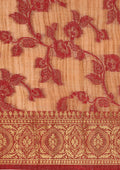 Beige And Maroon Floral Woven Tussar Saree - Taashi