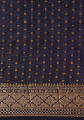 Dark Blue Traditional Zari Butta Woven Tussar Saree - Taashi