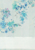 Blue Watercolor Floral Printed And Plaids Woven Linen Saree - Taashi