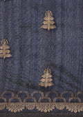 Navy Blue Zari Floral Butta Tussar Saree - Taashi