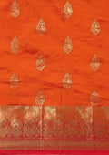 Rust Orange Paisley Butta Pattern Woven Kanjivaram Silk Saree - Taashi