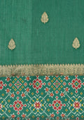 Emerald Green Ikat Pattern And Tradition Pattern Woven Tussar Saree - Taashi