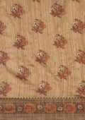 Chikoo Mughal Floral Woven Pattern Tussar Saree - Taashi