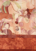 Brown Watercolor Floral Printed And Plaids Woven Linen Saree - Taashi