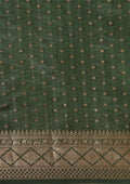 Dark Green Traditional Zari Butta Woven Tussar Saree - Taashi