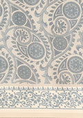 Cream And Blue Stylised A/O Paisley Pattern Linen Saree - Taashi