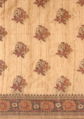 Beige Mughal Floral Woven Pattern Tussar Saree - Taashi