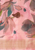 Pastel Pink Watercolor Floral Printed Tussar Saree - Taashi