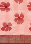 Red Hibiscus Printed Tussar Saree - Taashi