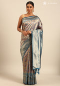 Dusty Blue Tissue Brocade Art Silk SareeÂ  - Taashi