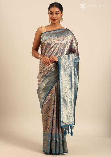 Dusty Blue Tissue Brocade Art Silk Saree 