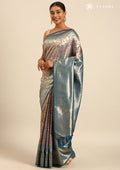Dusty Blue Tissue Brocade Art Silk SareeÂ  - Taashi