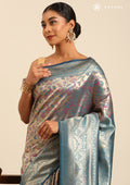 Dusty Blue Tissue Brocade Art Silk SareeÂ  - Taashi