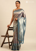 Dusty Blue Tissue Brocade Art Silk SareeÂ  - Taashi