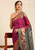 Magenta Tissue Checks Silk Saree - Taashi