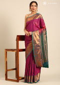Magenta Tissue Checks Silk Saree - Taashi