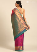 Magenta Tissue Checks Silk Saree - Taashi