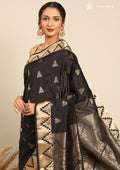 Black Temple Art Silk Saree - Taashi