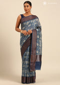 Indigo Floral Printed Saree - Taashi