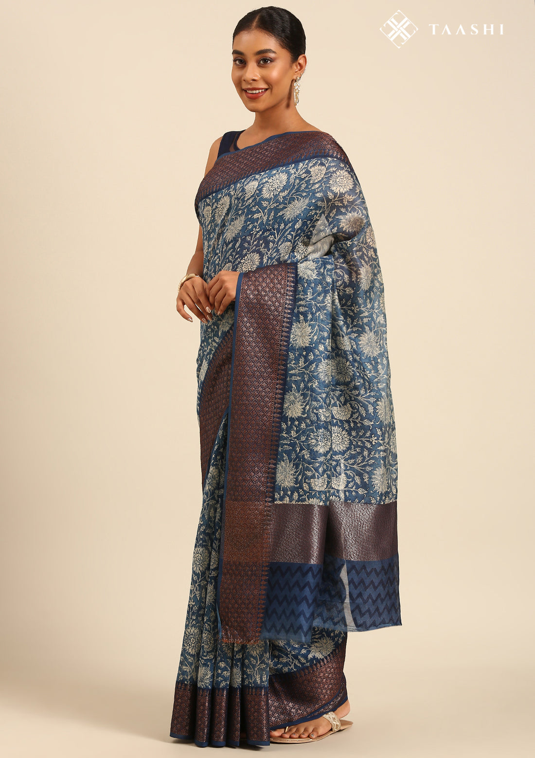 Indigo Floral Printed Saree