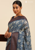 Indigo Floral Printed Saree - Taashi