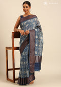 Indigo Floral Printed Saree - Taashi