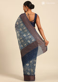 Indigo Floral Printed Saree - Taashi