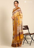 Mustard And Brown Ziggzag Printed Chanderi Saree - Taashi