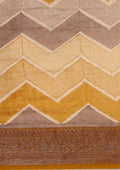 Mustard And Brown Ziggzag Printed Chanderi Saree - Taashi