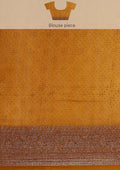 Mustard And Brown Ziggzag Printed Chanderi Saree - Taashi