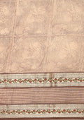 Brown Chanderi Saree With Textured Print & Stripes - Taashi