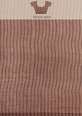 Brown Chanderi Saree With Textured Print & Stripes - Taashi