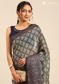 Indigo Optical Illusion Printed Chanderi Saree - Taashi