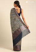Indigo Optical Illusion Printed Chanderi Saree - Taashi
