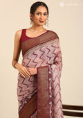 Dark Purple Zigzag And Peacock Printed Chanderi Saree - Taashi
