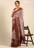Dark Purple Zigzag And Peacock Printed Chanderi Saree - Taashi