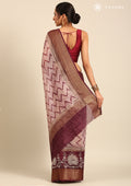 Dark Purple Zigzag And Peacock Printed Chanderi Saree - Taashi